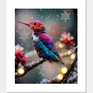 Christmas Hummingbird in winter scenery Posters and Art